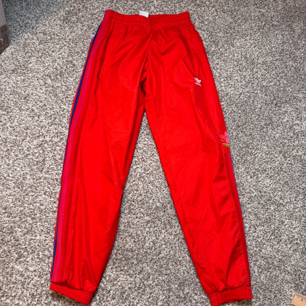 Adidas Men's‎ Small Track Pants Red Colorful Trefoil Logo Stripes - Picture 3 of 8